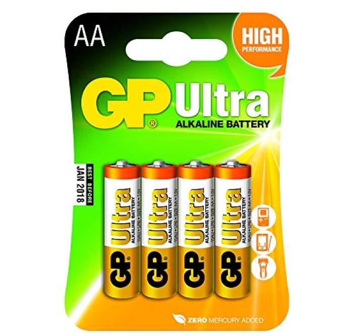 GP Ultra Alkaline Batteries AA 4 Pieces Blister