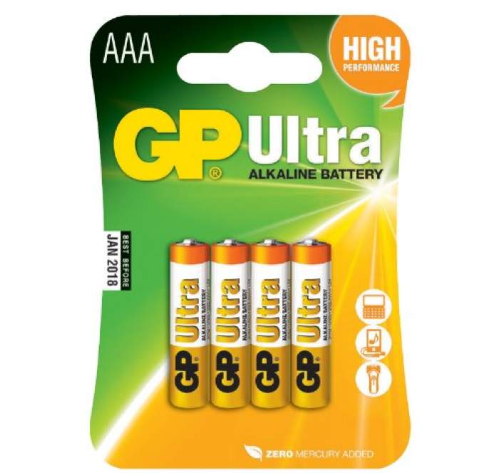 GP Ultra Alkaline Batteries AAA 4 Pieces Blister